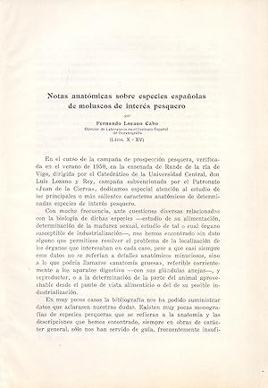 Immagine del venditore per NOTAS ANATOMICAS SOBRE ESPECIES ESPAOLAS DE MOLUSCOS DE INTERES PESQUERO (EXTRAIDO ORIGINAL AO 1952, ESTUDIO COMPLETO TEXTO INTEGRO) venduto da Libreria 7 Soles