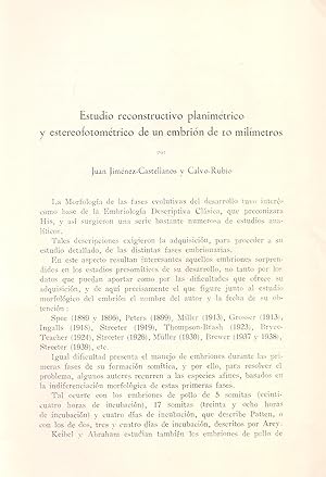 Seller image for ESTUDIO RECONSTRUCTIVO PLANIMETRICO Y ESTEREOFOTOMETRICO DE UN EMBRION DE 10 MILIMETROS (EXTRAIDO ORIGINAL AO 1955 ESTUDIO COMPLETO TEXTO INTEGRO) for sale by Libreria 7 Soles
