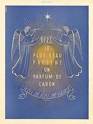 "L'EAU DE NOËL DE CARON" Annonce originale entoilée parue dans L'ILLUSTRATION (Noël 1941)