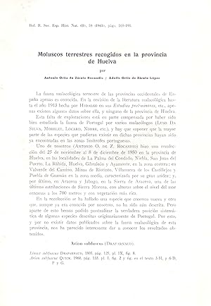 Seller image for MOLUSCOS TERRESTRES RECOGIDOS EN LA PROVINCIA DE HUELVA (EXTRAIDO ORIGINAL AO 1961 ESTUDIO COMPLETO TEXTO INTEGRO) for sale by Libreria 7 Soles