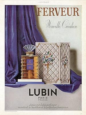 "FERVEUR de LUBIN Parfumeur" Annonce originale entoilée illustrée par Fernand ROUDEIX et parue da...