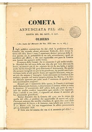 Bild des Verkufers fr Cometa annunciata pel 1832 scritto del Sig. Dott., e Cav. Olbers. zum Verkauf von Libreria Alberto Govi di F. Govi Sas