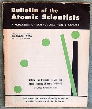 Bild des Verkufers fr Bulletin of the Atomic Scientists Octgober 1958 Volume XIV Number 8 zum Verkauf von Argyl Houser, Bookseller