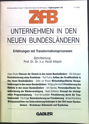 Bild des Verkufers fr Unternehmen in den neuen Bundeslndern : Erfahrungen mit Transformationsprozessen. Zeitschrift fr Betriebswirtschaft / Ergnzungsheft ; 1993,1 zum Verkauf von books4less (Versandantiquariat Petra Gros GmbH & Co. KG)