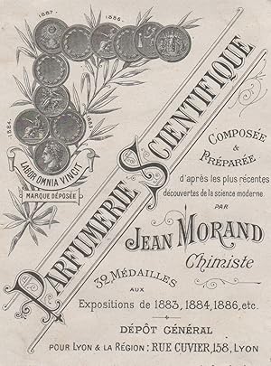 "PARFUMERIE SCIENTIFIQUE Jean MORAND Lyon" Etiquette-chromo originale (entre 1890 et 1900)