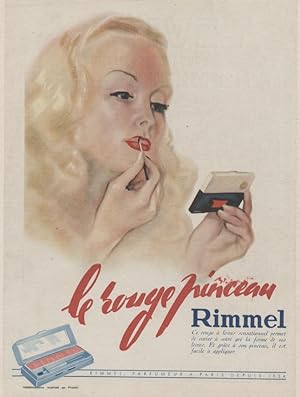 "ROUGE PINCEAU de RIMMEL" Annonce originale entoilée illustrée par BRENOT (1947)