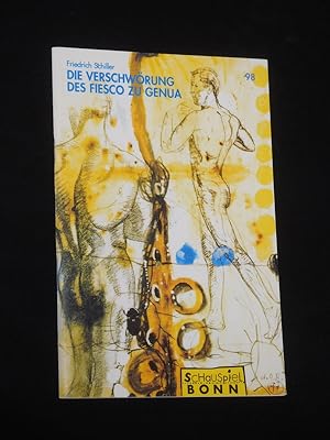 Imagen del vendedor de Programmheft 98 Schauspiel Bonn 1997/98. DIE VERSCHWRUNG DES FIESCO ZU GENUA von Schiller. Insz.: Dietrich Hilsdorf, Bhnenbild: Dieter Richter, Kostme: Renate Schmitzer, techn. Ltg.: Ulrike Schnappat. Mit Frank Kbe (Fiesco), Wolfgang Jaroschka, Vincent Leittersdorf, Justus Fritzsche, Johanna Wokalek, Ulrike Gubisch, Jele Brckner a la venta por Fast alles Theater! Antiquariat fr die darstellenden Knste