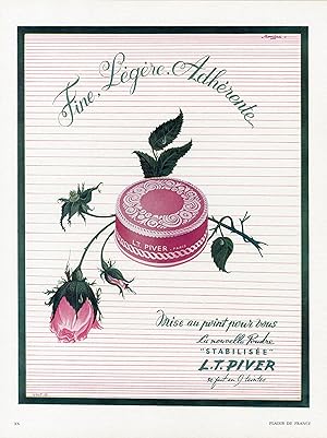 "POUDRE L.T. PIVER" Annonce originale entoilée parue dans PLAISIR DE FRANCE illustrée par ANDREÏ ...