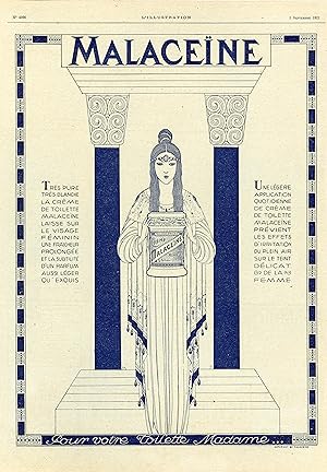 "CRÊME MALACEÏNE" Annonce originale entoilée parue dans L'ILLUSTRATION (03/09/1921)