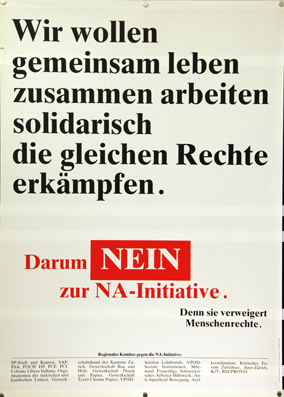 Plakat - Wir wollen gemeinsam leben, zusammenarbeiten, solidarisch die gleichen Rechte erkämpfen....