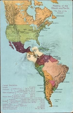 Präge Landkarten Ansichtskarte / Postkarte Meeting of the Atlantic and Pacific The Kiss of the Oc...