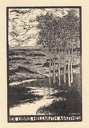 Bild des Verkufers fr Ex Libris Hellmuth Matthes. Landschaft mit Bach und Bumen. zum Verkauf von Antiquariat  Braun