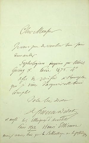 Bild des Verkufers fr Lettre autographe signe zum Verkauf von Librairie Trois Plumes