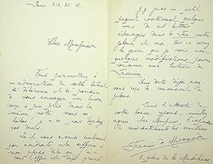 Imagen del vendedor de Lettre autographe signe a la venta por Librairie Trois Plumes