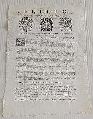 Editto intorno al libero commercio dei grani SABINA Macerata 1741 Card. Clemente