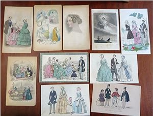 Women's Men's Fashion Dresses Gowns c. 1840's-50's lot x 10 hand color prints