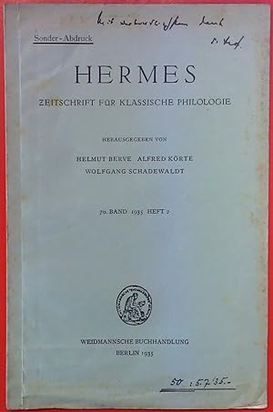 Imagen del vendedor de HERMES Zeitschrift fr klassische Philologie, 70. Band 1935 - HEFT 2, SONDER-ABDRUCK a la venta por biblion2