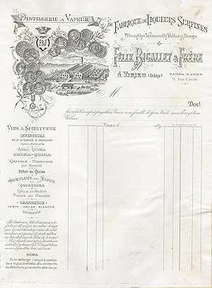 "FABRIQUE DE LIQUEURS SURFINES (FELIX BIGALLET Virieu)" Facture originale (1894)