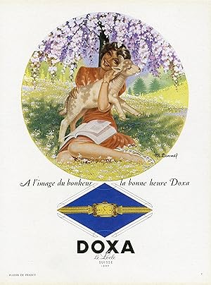 "DOXA" Annonce originale entoilée parue dans PLAISIR DE FRANCE illustrée par Ch. LEMMEL (fin 40)