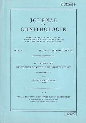 Seller image for Journal fr Ornithologie 111.Band 1970 Heft 3/4 (1 Heft) for sale by Clivia Mueller
