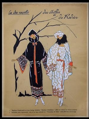FRENCH ART DECO FASHION, DRESS, RODIER - 1922 POCHOIR PRINT- IDEES NOUVELLES, MODE