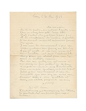 Bouleversante lettre de Derain envoyée du front depuis le régiment dinfanterie de Lisieux, le pe...