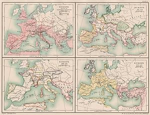 Europe shewing the Barbarian Migrations; Europe 451 A.D.; Europe 476 A.D.; Europe 500 A.D.