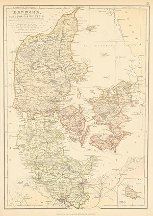 Denmark, with Schleswic & Holstein; Inset map of Island of Bornholm (To Denmark)