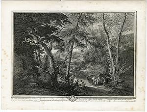 Seller image for Antique Master Print-FOREST LANDSCAPE-DIANA-NYMPHS-BATH-Coelemans-Immenraet-1767 for sale by Pictura Prints, Art & Books