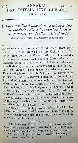 Ueber den Durchgang eines elektrischen Stromes durch eine Ebene, insbesondere durch eine kreisför...