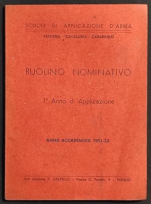 Ruolino Nominativo - Anno Accademico 1951-52 - Fanteria-Cavalleria