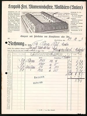 Rechnung Walldürn / Baden 1935, Stanzerei und Fabrikation von Kranzblumen, Leopold Frei, Werksanlage