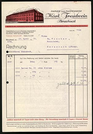 Rechnung Bruchsal 1932, Papier und Pappenwerk Karl Trautwein, Werksansicht