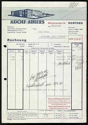 Rechnung Herford 1940, Wäschefabrik Adolf Ahlers, Werksansicht