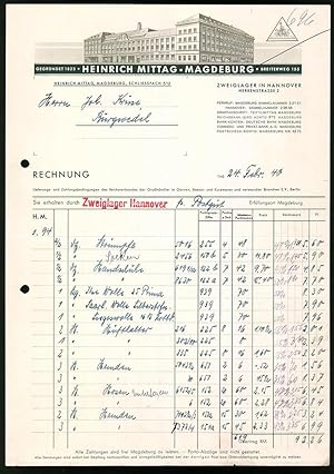 Rechnung Magdeburg 1940, Textilwarengrosshandlung Heinrich Mittag, Breiterweg 155, Werksansicht