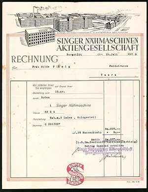 Rechnung Burgstädt 1929, Singer Nähmaschinen Aktiengesellschaft, Blick auf das Werk