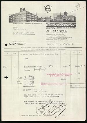 Rechnung Chemnitz 19440, Strump Fabrik Gebr. Grünler, Werksansichten
