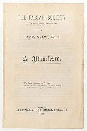 Seller image for A Manifesto" [in] Fabian Tracts, No. 2 for sale by Between the Covers-Rare Books, Inc. ABAA