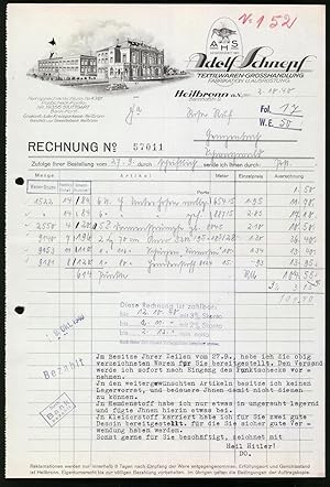 Rechnung Heilbronn 1940, Textilwaren Grosshandlung Adolf Schnepf, Blick auf das Werk