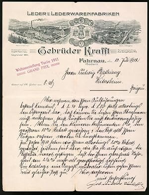 Rechnung Fahrnau 1912, Leder und Lederwarenfabrik Gebrüder Krafft, Ansicht der Werke