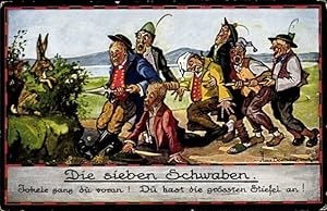 Künstler Ansichtskarte / Postkarte Boettcher, Hans, Die sieben Schwaben, Jokele gang du voran