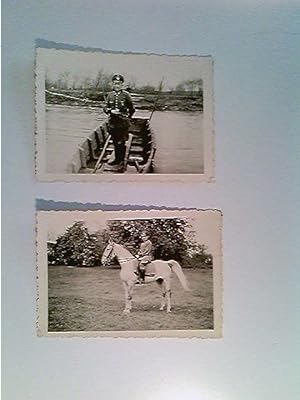 2 Fotografien, Kavallerie, Uniform, zu Pferd, im Boot, Fotografien, ca. 1942