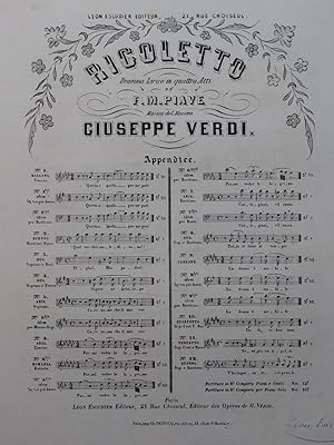 Immagine del venditore per VERDI Giuseppe Rigoletto No 9 Canzone Chant Piano ca1853 venduto da partitions-anciennes