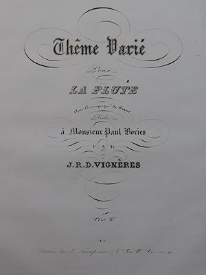 VIGNÈRES J. R. D. Thême Varié Flûte Piano ca1843