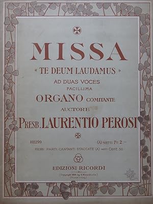PEROSI Lorenzo Missa Te Deum Laudamus Chant Orgue 1899