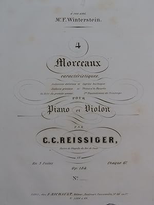 Seller image for REISSIGER C. G. Andantino Doloroso Caprice Burlesque Piano Violon ca1845 for sale by partitions-anciennes