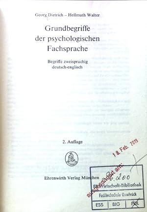 Bild des Verkufers fr Grundbegriffe der psychologischen Fachsprache : Begriffe zweisprachig deutsch-englisch; Grundbegriffe der Fachsprachen zum Verkauf von books4less (Versandantiquariat Petra Gros GmbH & Co. KG)