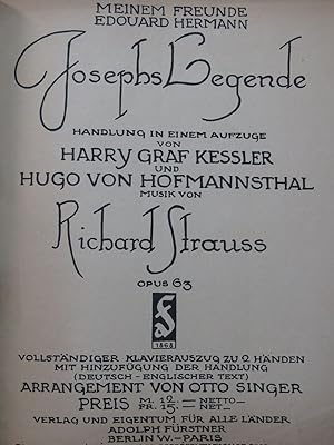 STRAUSS Richard Josephs Legende Ballet Piano 1914