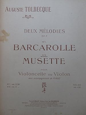 Seller image for TOLBECQUE Auguste Musette Pastorale Piano Violoncelle for sale by partitions-anciennes