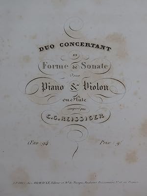 Seller image for REISSIGER C. G. Duo Concertant op 94 Piano Violon ca1840 for sale by partitions-anciennes